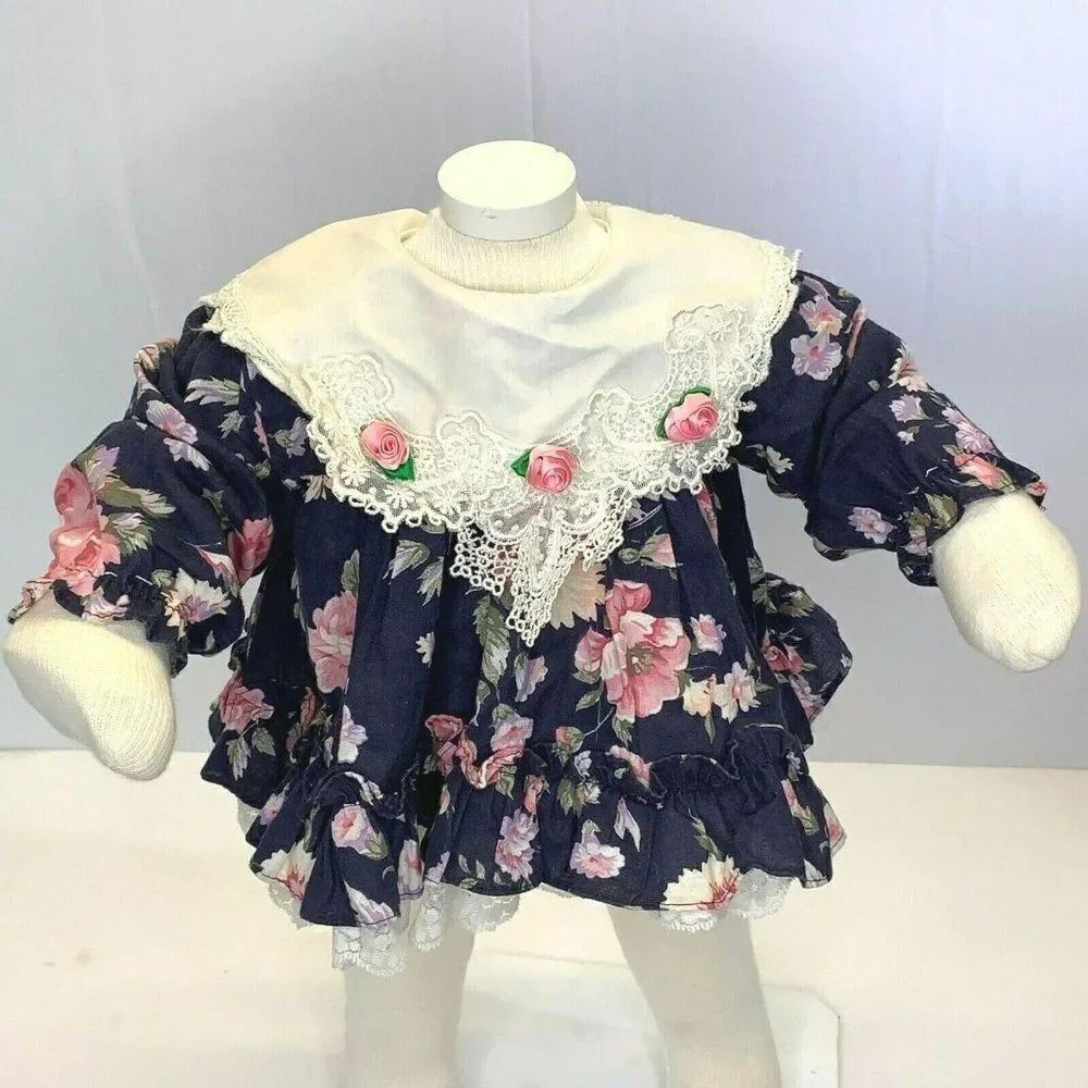 Vintage Infant Floral Swing Dress 6m Blue Lace